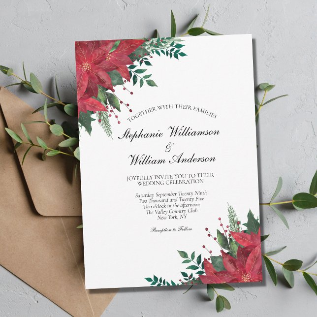 Red Poinsettia Floral Winter Christmas Wedding   Invitation (Creator Uploaded)