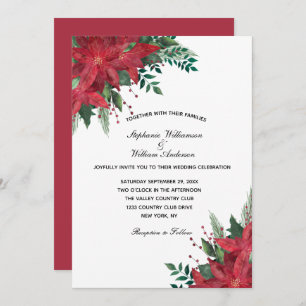 Red Poinsettia Floral Winter Christmas Wedding Invitation