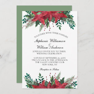 Red Poinsettia Floral Winter Christmas Wedding  Invitation