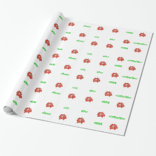 Red Poinsettia Flower and Green Words Wrapping Paper