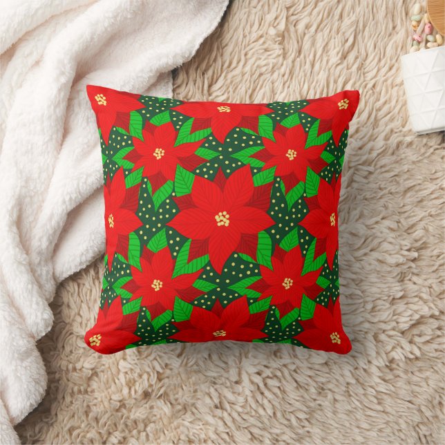 Red Poinsettia Flower Botanical Holiday Pattern  Cushion (Blanket)