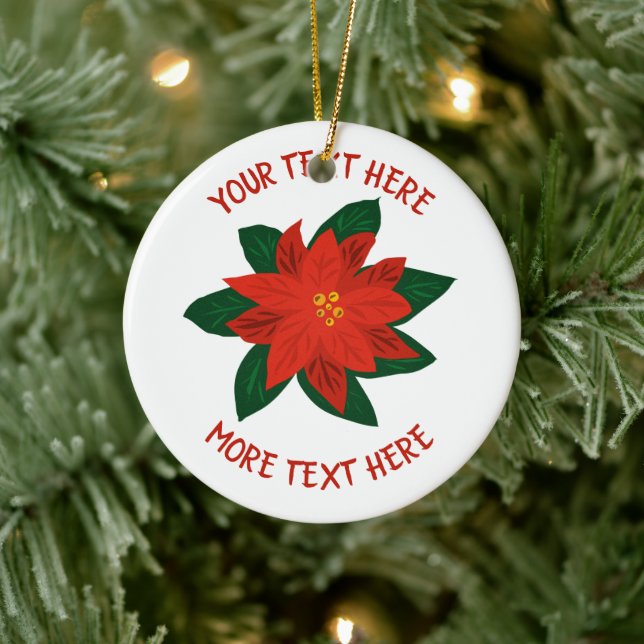 Red Poinsettia flower personalised Christmas Ceramic Tree Decoration (Tree)