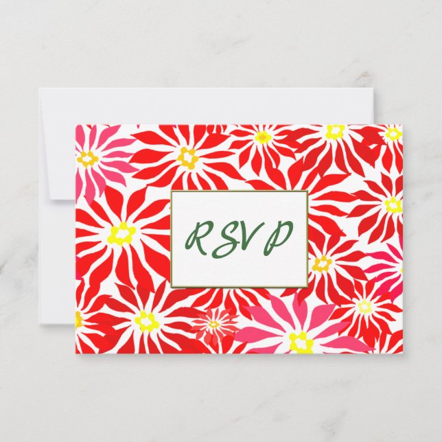 Red Poinsettia Flowers Editable Holiday RSVP (Front)