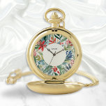 Red Poinsettia Flowers Elegant Floral Christmas Pocket Watch<br><div class="desc">A delightful pocket watch, with a floral flourish of red poinsettias around the watch face in a watercolor style. Full of botanical charm, the pocket watch can be personalised with a name or other text as the finishing touch. The elegant watch makes a fabulous individual gift for lovers of gardening...</div>