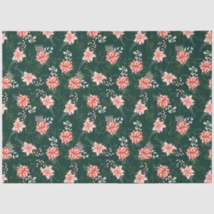 Red Poinsettia Flowers on Dark Green Tissue Paper