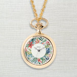 Red Poinsettia Flowers Pretty Floral Christmas Watch<br><div class="desc">This elegant necklace incorporates a stylish watch,  surrounded with a floral flourish of red poinsettias in a watercolor style. Full of botanical charm,  the necklace can be personalised with a name or other text as the finishing touch.</div>