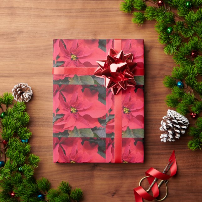 Red Poinsettia Gloss Wrapping Paper (Holiday Gift)