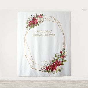 Red Poinsettia Gold Bridal Shower Photo Booth Prop Tapestry