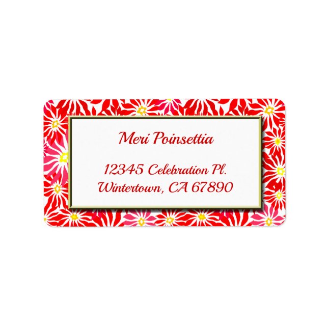 Red Poinsettia Gold Frame Editable Address Label (Front)