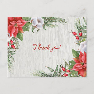 Red Poinsettia Green Leaves Wedding  Postcard