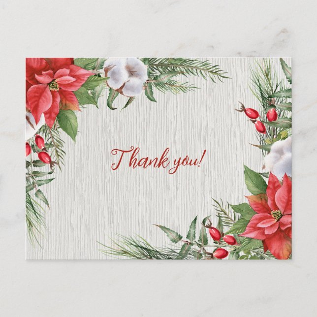 Red Poinsettia Green Leaves Wedding  Postcard (Front)