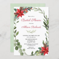 Red poinsettia greenery Christmas bridal shower