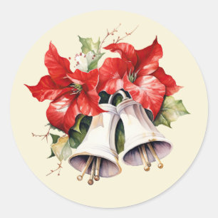 Red Poinsettia Greenery with Bells Envelope Seal
