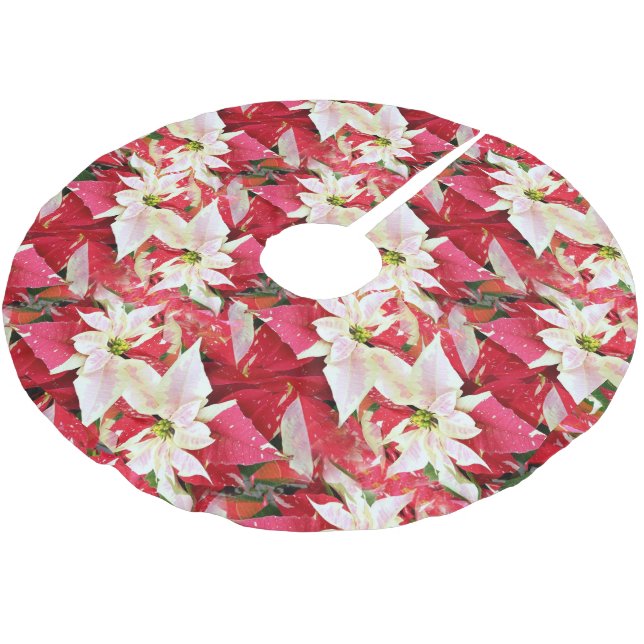 Red Poinsettia Holiday Brushed Polyester Tree Skirt (Angled)
