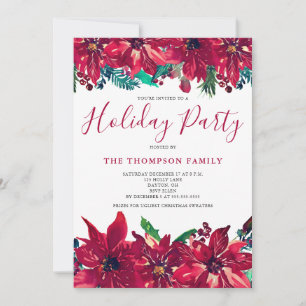 Red Poinsettia Holiday Party  Invitation