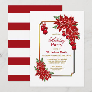 Red Poinsettia Holiday Party Invitation