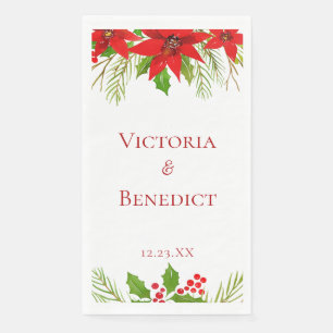 Red Poinsettia Holiday Wedding Customized Napkin