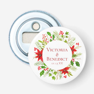 Red Poinsettia Holiday Wedding Personalised Bottle Opener