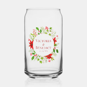 Red Poinsettia Holiday Wedding Personalised Can Glass