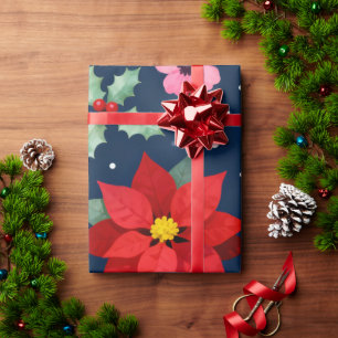 Red Poinsettia Holidays Wrapping Paper