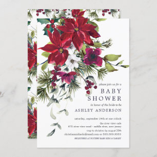 Red Poinsettia Holly Baby Shower Invitation