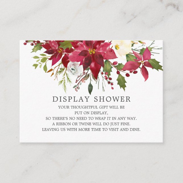 Red Poinsettia Holly Bridal Shower Display Shower Enclosure Card (Front)