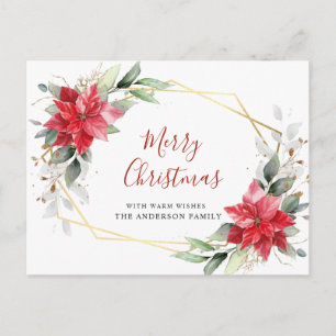 Red Poinsettia Holly Christmas Holiday Greeting Postcard
