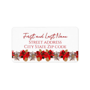 Red Poinsettia in Snow Holiday Card Label