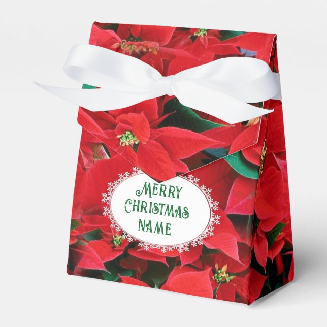 Red Poinsettia Merry Christmas Favour Box (Front Side)