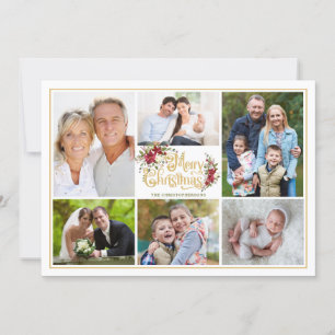 Red Poinsettia Merry Christmas Photo Collage Holiday Card