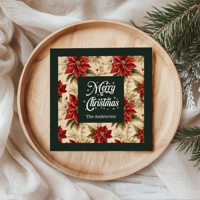 Red Poinsettia Paper Napkins Rustic Holiday Look (Red Poinsettia Paper Napkins Rustic Holiday Look)