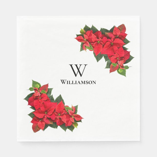 Red Poinsettia Personalised  Napkin (Front)