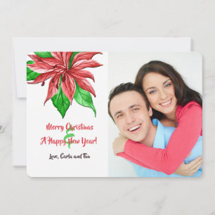 Red Poinsettia Photo Holiday Card
