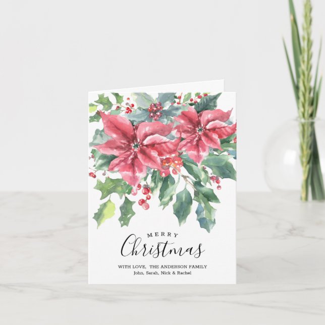 Red Poinsettia Photo (inside) Merry Christmas Card (Front)
