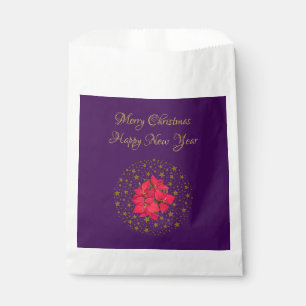 Red Poinsettia Plant on glitter starry purple sky Favour Bags