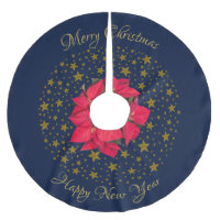 Red Poinsettia Plant on glittering starry blue sky