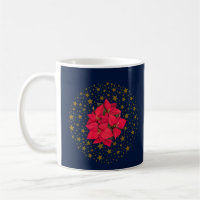 Red Poinsettia Plant on glittering starry blue sky
