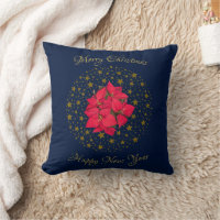 Red Poinsettia Plant on glittering starry blue sky