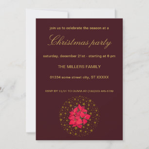 Red Poinsettia Plant on glittering starry red sky Invitation