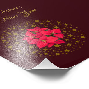 Red Poinsettia Plant on glittering starry red sky Photo Print