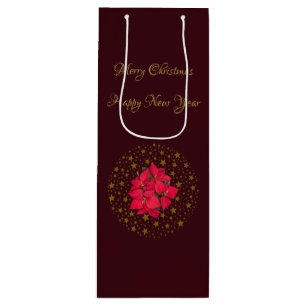 Red Poinsettia Plant on glittering starry red sky Wine Gift Bag