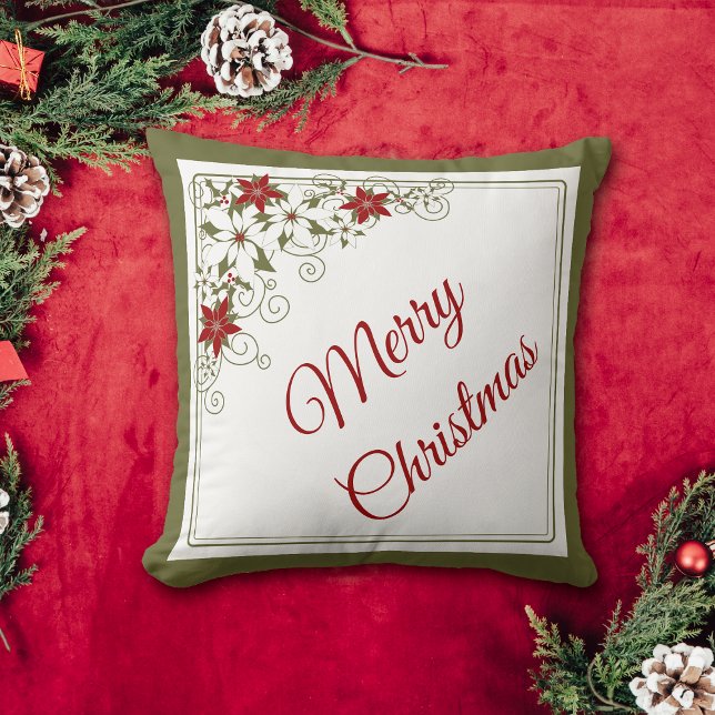 Red Poinsettia Retro Swirl Pattern Christmas Cushion (Creator Uploaded)