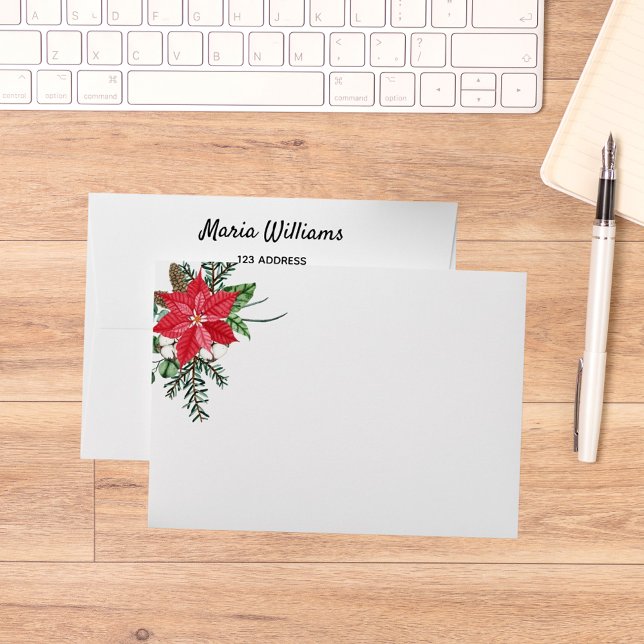 Red poinsettia return address Christmas Envelope (Creator Uploaded)