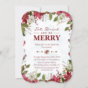 Red Poinsettia Snowflakes Eat Drink and be Merry Invitation