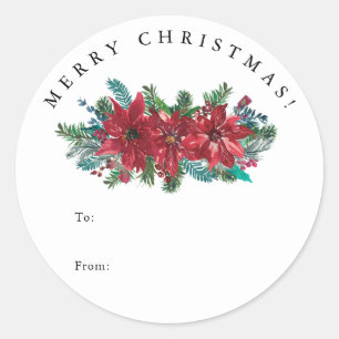 Red Poinsettia TO and FROM Classic Christmas Gift Round Sticker