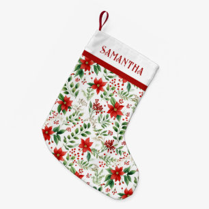 Red Poinsettia Tropical Christmas Pattern Small Christmas Stocking