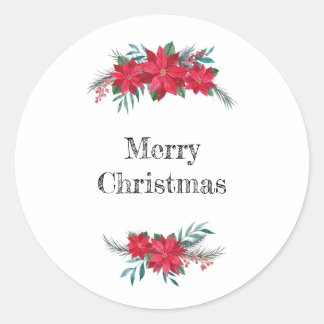 Red Poinsettia Wreath Classic Round Sticker