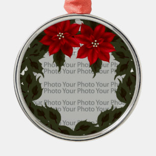 Red Poinsettia Wreath Photo Frame Premium Ornament