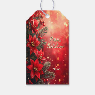 Red Poinsettias and Berries Gift Tag