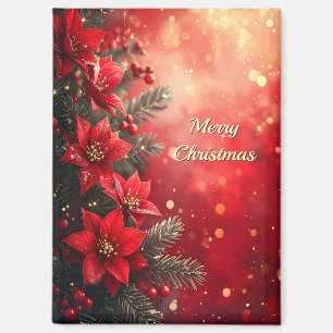 Red Poinsettias and Berries Magnet